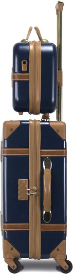 Gatsby Vintage Style 2-Piece Hardside Carry-On Retro Train Case Spinner Luggage Set - Navy