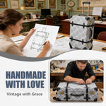 2-Piece Vintage Luggage Set, 26" PU Leather Retro Suitcase with Cosmetic Handbag for Weekend Trips Getaways (26"+12", Grey Plaid)