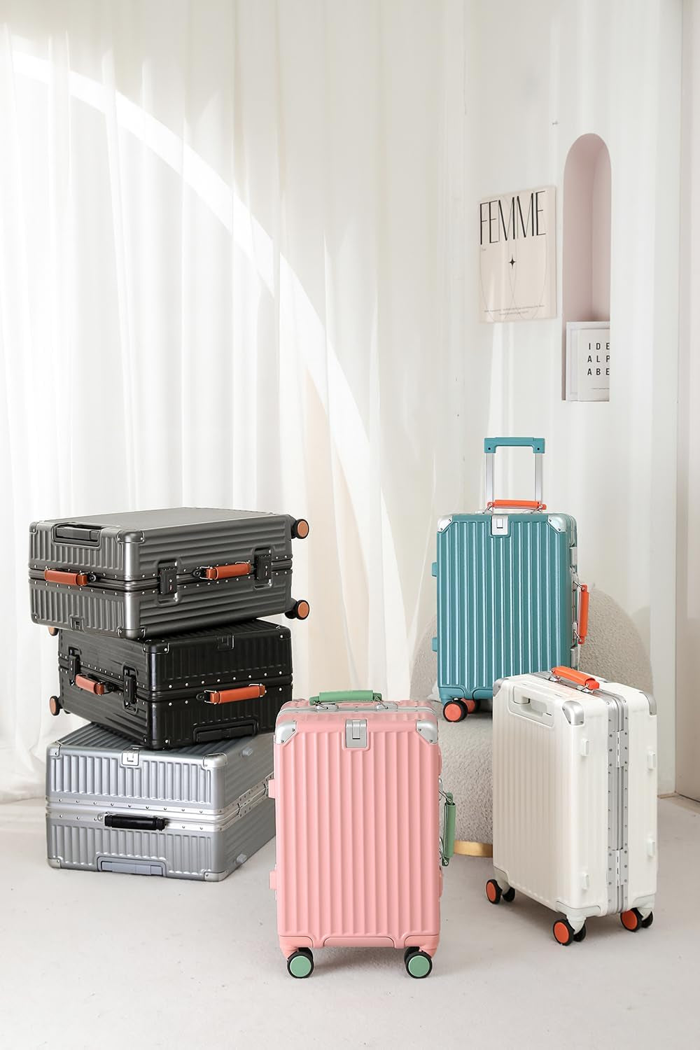 20 Inch Carry on Luggage with Leather Handle,Silver