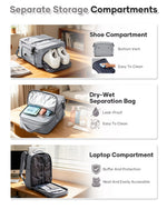Vacuum Travel Backpack for Men Women, Large Capacity Airline Approved Carry-On Backpack Features USB Charging Port, Waterproof Rucksack Fits 16 Inch Laptop, for Traveling Business, Gray