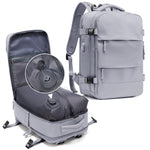 Vacuum Travel Backpack for Men Women, Large Capacity Airline Approved Carry-On Backpack Features USB Charging Port, Waterproof Rucksack Fits 16 Inch Laptop, for Traveling Business, Gray