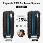 20" Carry on Luggage and 14" Cosmetic Case Set, PP Hardside, Black