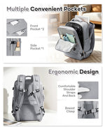 Vacuum Travel Backpack for Men Women, Large Capacity Airline Approved Carry-On Backpack Features USB Charging Port, Waterproof Rucksack Fits 16 Inch Laptop, for Traveling Business, Gray