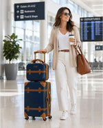 Gatsby Vintage Style 2-Piece Hardside Carry-On Retro Train Case Spinner Luggage Set - Navy