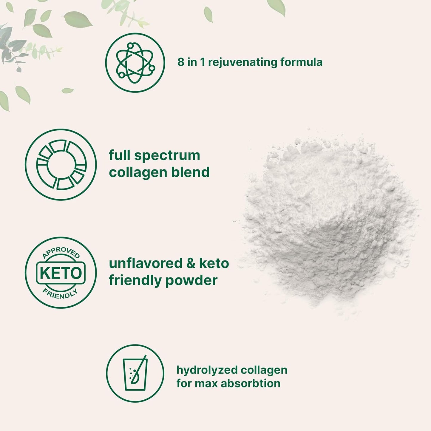 Multi Colágeno Proteína en Polvo, 2 libras – Tipo I, II, III, V, X con Biotina, Ácido Hialurónico, Vitamina C