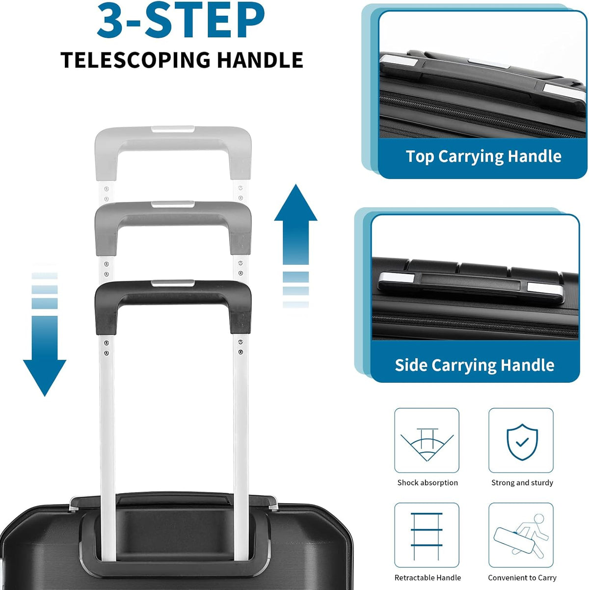 20" Carry on Luggage and 14" Cosmetic Case Set, PP Hardside, Black