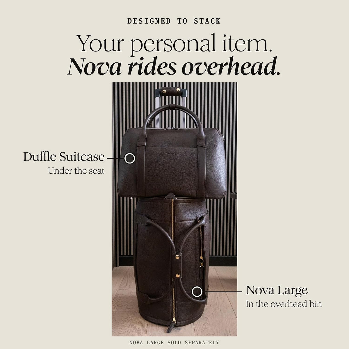 Duffle Suitcase - Carry-On Size - Pebble Leather, Chocolate