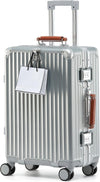 20 Inch Carry on Luggage with Leather Handle,Silver