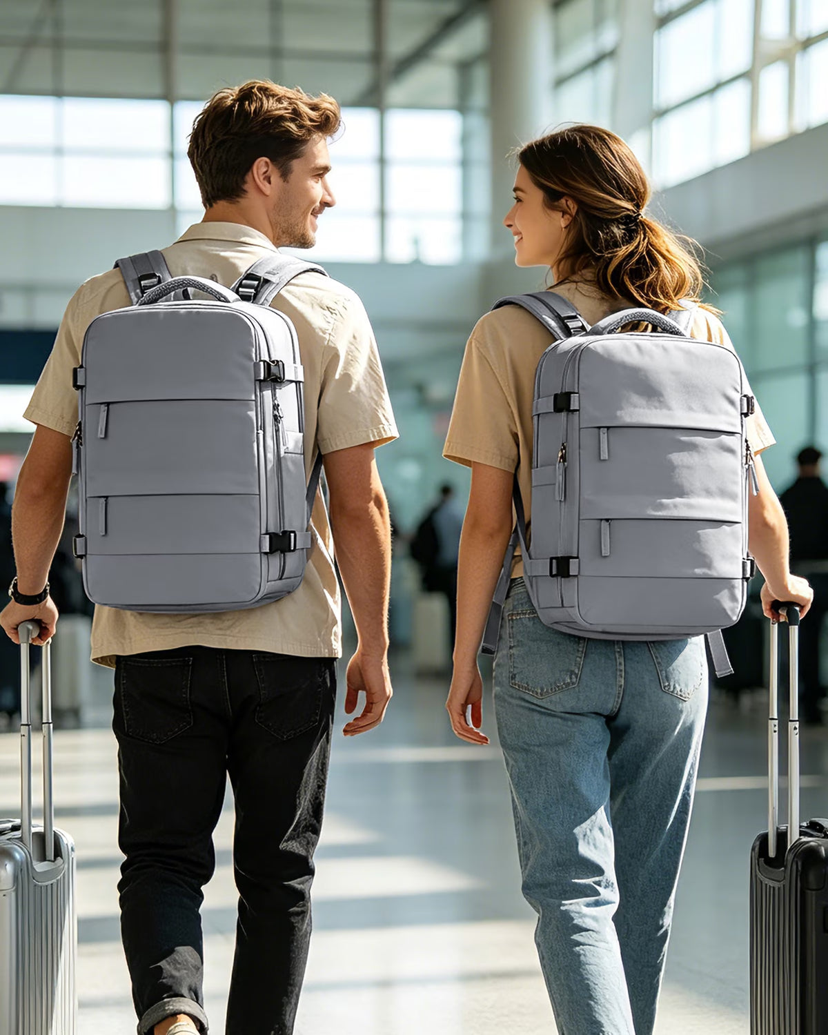 Vacuum Travel Backpack for Men Women, Large Capacity Airline Approved Carry-On Backpack Features USB Charging Port, Waterproof Rucksack Fits 16 Inch Laptop, for Traveling Business, Gray