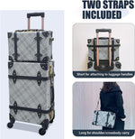 2-Piece Vintage Luggage Set, 26" PU Leather Retro Suitcase with Cosmetic Handbag for Weekend Trips Getaways (26"+12", Grey Plaid)