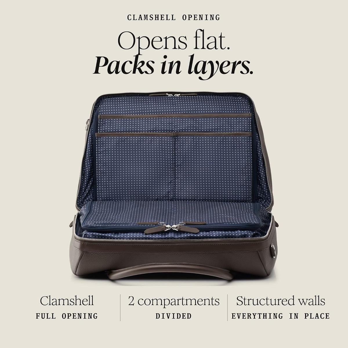 Duffle Suitcase - Carry-On Size - Pebble Leather, Chocolate