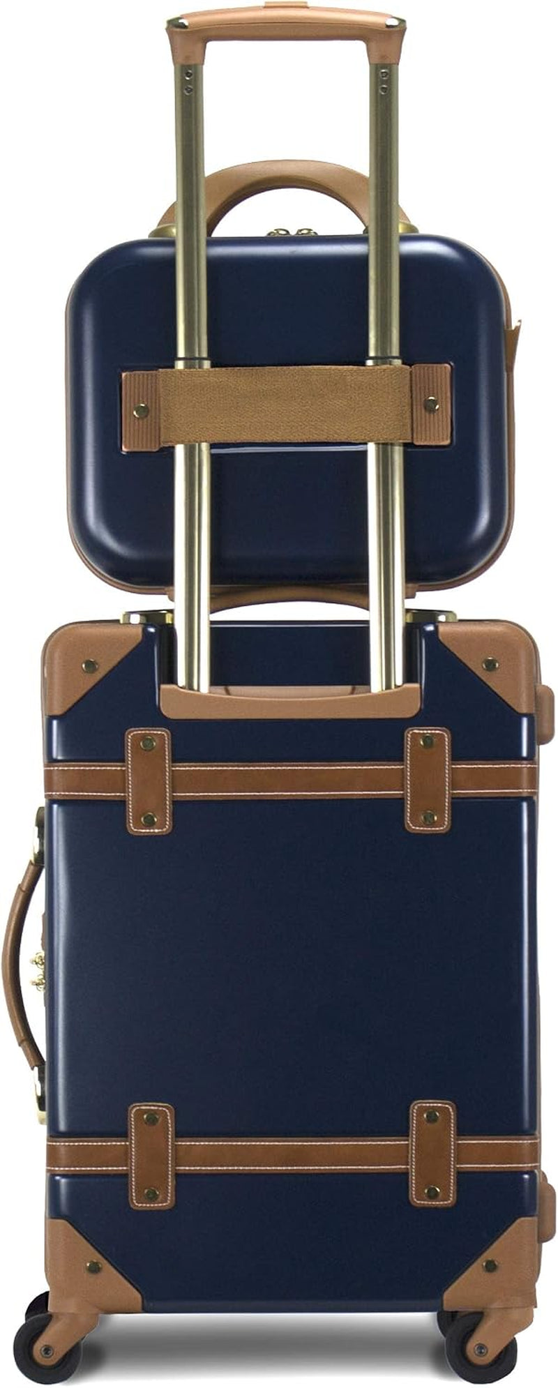 Gatsby Vintage Style 2-Piece Hardside Carry-On Retro Train Case Spinner Luggage Set - Navy