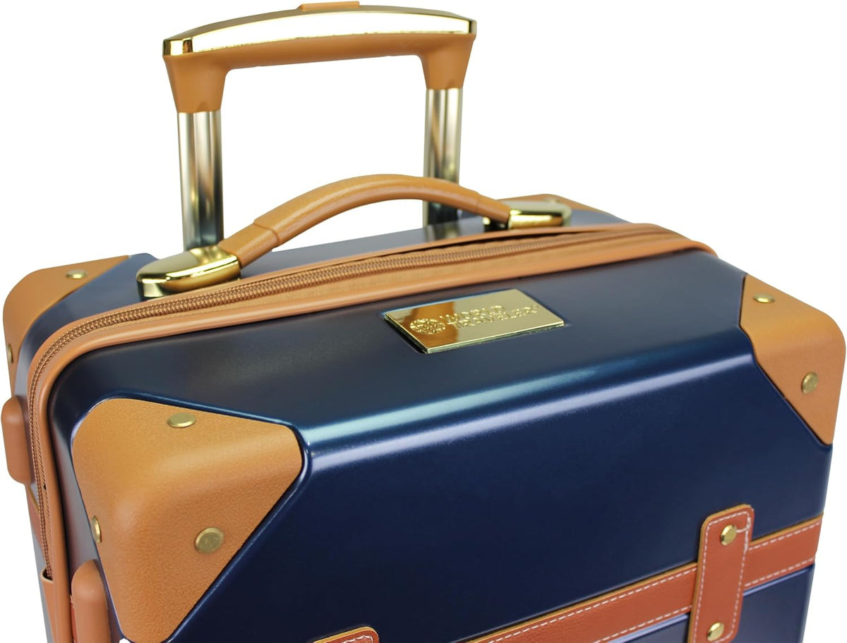 Gatsby Vintage Style 2-Piece Hardside Carry-On Retro Train Case Spinner Luggage Set - Navy