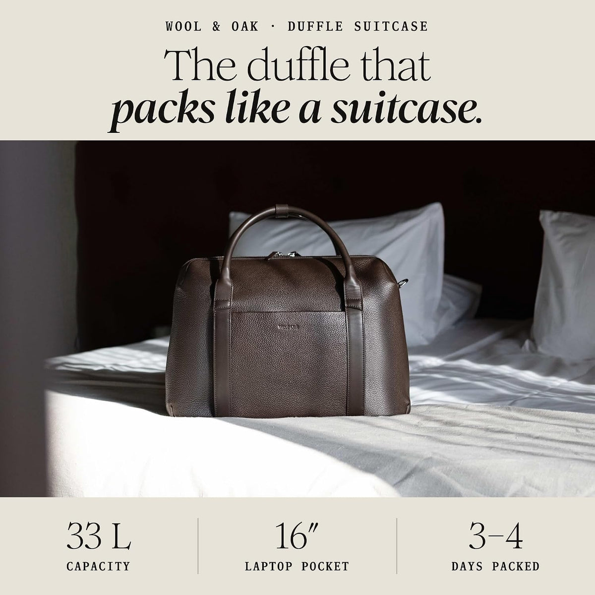 Duffle Suitcase - Carry-On Size - Pebble Leather, Chocolate