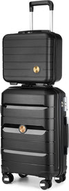 20" Carry on Luggage and 14" Cosmetic Case Set, PP Hardside, Black