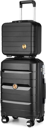 20" Carry on Luggage and 14" Cosmetic Case Set, PP Hardside, Black
