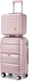 20" Carry on Luggage and 14" Cosmetic Case Set, PP Hardside, Pink