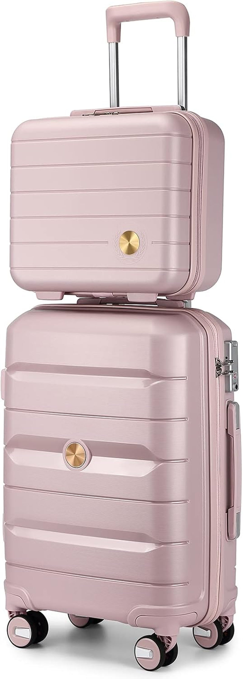 20" Carry on Luggage and 14" Cosmetic Case Set, PP Hardside, Pink