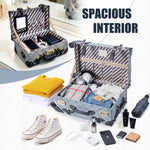 2-Piece Vintage Luggage Set, 26" PU Leather Retro Suitcase with Cosmetic Handbag for Weekend Trips Getaways (26"+12", Grey Plaid)