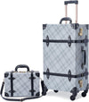 2-Piece Vintage Luggage Set, 26" PU Leather Retro Suitcase with Cosmetic Handbag for Weekend Trips Getaways (26"+12", Grey Plaid)