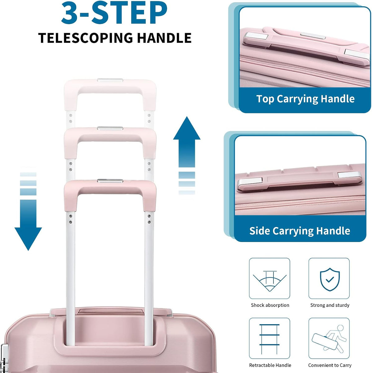 20" Carry on Luggage and 14" Cosmetic Case Set, PP Hardside, Pink