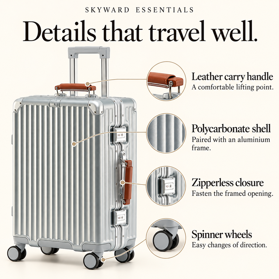 Zipperless Frame Carry-On — Silver — features