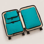 Green compression packing cubes — colour reference showing four cubes; choose set size separately